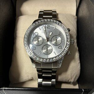 BELIT Silver Chronograph Watch – Stainless Steel Band, Crystal Bezel, Quartz Mov